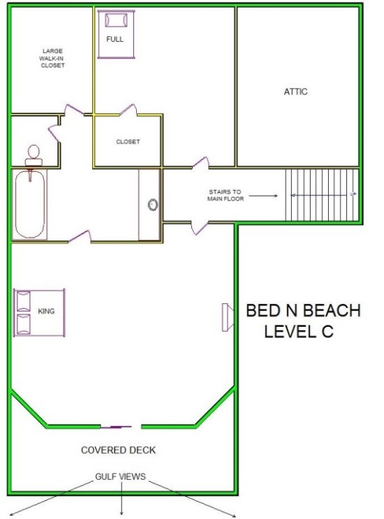 A level C layout view of Sand 'N Sea's beachfront house vacation rental in Galveston named Bed N Beach